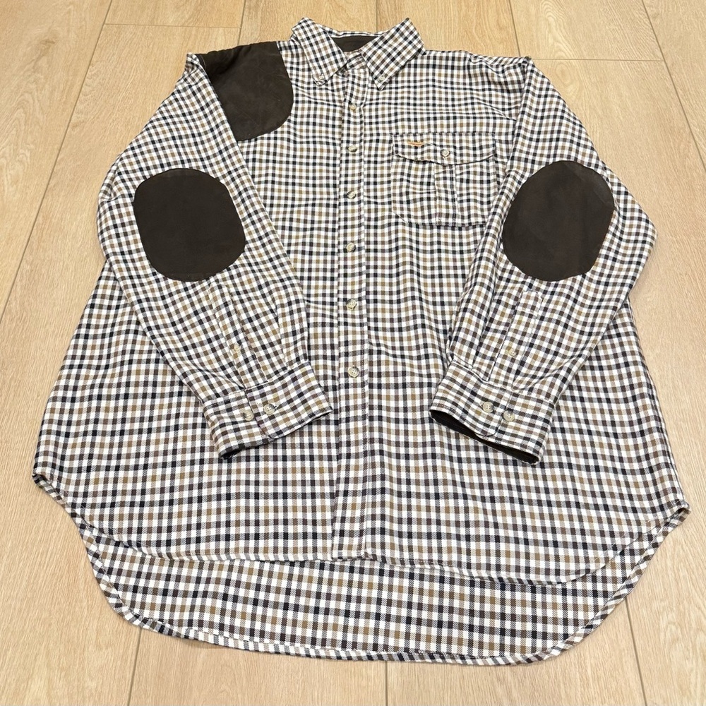 Bob Timberlake Men’s Gingham Button Down Shirt XL Elbow Patches